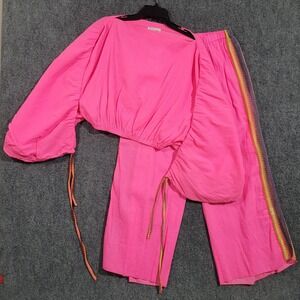 PITUSA Crinkle Pisa Crop Top And Pants Pink Womens Size Small Beach Boho Flowy‎